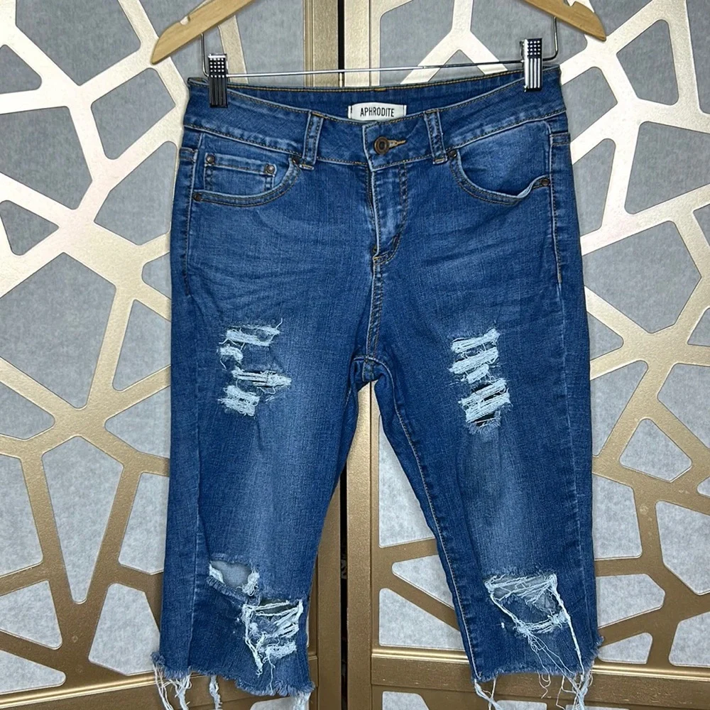 Aphrodite Distressed Denim Bermuda Shorts Size 7
